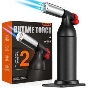 RAVS Dual Flame Butane Torch Lighter, Kitchen Torch Lighter For Creme Brulee, Refillable Cooking Torch Gun For BBQ, Blow Torch For Searing Steak, Culinary Torch For Baking, Butane Is Not Included