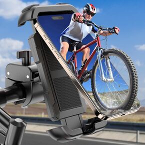 Bike Phone Holder, Motorcycle Phone Mount, [Camera Friendly] [Quick Install] [Double Locked]Clip for Scooter, 360° Rotate Cell Phone Clamp for iPhone 16 15 Pro Max/14/13, Galaxy and More 4.7-7" Phone