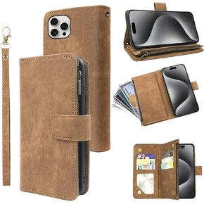 Wallet Case for iPhone 16 Pro 6.3 inch with Wrist Strap Lanyard and Premium Vintage Leather Flip Credit Card Holder Stand Accessories Cell Phone Cover for i Phone16 i16 16Pro Women Men Purple in Kuwait