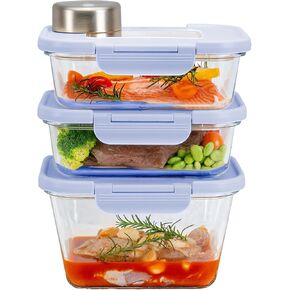 SealVax®SeasonSeal Vacuum-Sealed Food Storage & World’s First Cycle Marinating Set with Auto-Stop Vacuum Sealer, Includes 75 fl oz+Two 46 fl oz Glass Containers - 100% Leak Proof, BPA-FREE (Blue)
