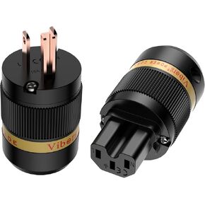 Viborg HiFi Power Plug, VM501G+VF501G, Gold-Plated Copper Non-Magnetic, AC Mains Plug, Audio Power Plug, Fiber Glass Shell, HiFi US Power Plug+IEC C15 Power Connector for DIY Audiophile Power Cord