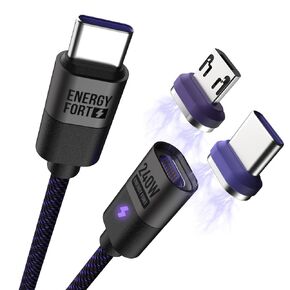 240W USB C Magnetic Charging Cable 3.9ft, PD3.1 48V 5A USB C to USB C/Micro USB Magnetic Charger Fast Charging Cable, Nylon Braided Magnetic Charger Cable for Laptop/Tablet/Phone