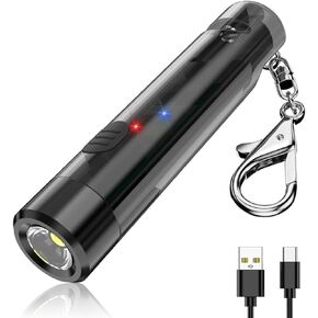 Keychain Flashlight, 200 Lumens Keychain Light, Mini Flashlight Keychain with 7 Modes, USB Rechargeable Flashlights with Cutters and Whistles, EDC Flashlight for Night, Camping
