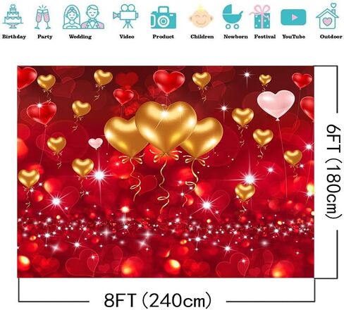 7X5FT Valentine's Day Backdrop Red Love Theme Party Photography Backdrop Love Heart Valentine's Mother's Day Party Backdrop Hearts Balloons Valentine's Day Theme Photography Backdrops DH-354 in Kuwait