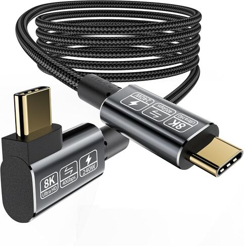 Short USB C Thunderbolt 4 Cable, 240W Right Angle Thunderbolt Cable 90 Degree with 40Gbps Data and 8K Video,Compatible with USB4, Thunderbolt 3 Cable and USB-C in Kuwait