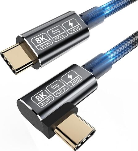 Short USB C Thunderbolt 4 Cable, 240W Right Angle Thunderbolt Cable 90 Degree with 40Gbps Data and 8K Video,Compatible with USB4, Thunderbolt 3 Cable and USB-C in Kuwait