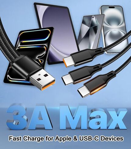كابل USB C متعدد الشحن ، 60W USB C إلى كابل USB C مع 3 فروع منفصلة 4ft USB C كبلات نايلون مضفر ، 3 في 1 USB C كابل شحن سريع لأجهزة Apple و Android in Kuwait