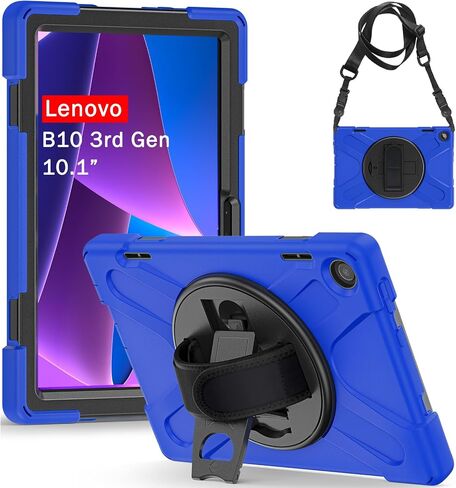 Carrying Case for Lenovo Tab M9 (TB-310FU/TB-310FX) 2023 with Screen Protector, Shockproof Rugged Case with 360° Rotating Stand &Strap [Pen Holder] Case for Lenovo Tab M9 9'' (Black) in Kuwait