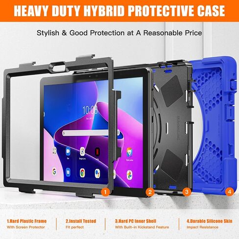 Carrying Case for Lenovo Tab M9 (TB-310FU/TB-310FX) 2023 with Screen Protector, Shockproof Rugged Case with 360° Rotating Stand &Strap [Pen Holder] Case for Lenovo Tab M9 9'' (Black) in Kuwait
