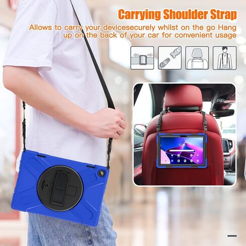 Carrying Case for Lenovo Tab M9 (TB-310FU/TB-310FX) 2023 with Screen Protector, Shockproof Rugged Case with 360° Rotating Stand &Strap [Pen Holder] Case for Lenovo Tab M9 9'' (Black) in Kuwait