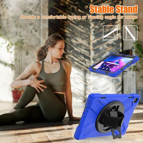 Carrying Case for Lenovo Tab M9 (TB-310FU/TB-310FX) 2023 with Screen Protector, Shockproof Rugged Case with 360° Rotating Stand &Strap [Pen Holder] Case for Lenovo Tab M9 9'' (Black) in Kuwait