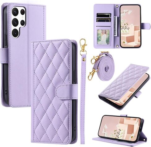 Argyle Wallet Case for Samsung Galaxy S24/S25 5G مع حزام كتف حزام معصم ، فتحات البطاقة ، محفظة الورقة ، غطاء الهاتف الفاخرة من أجل S 24 24S 25S G5 نساء ريد in Kuwait