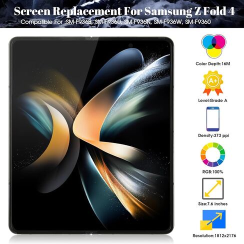 Original for Samsung Galaxy Z Fold 4 Inner Foldable Screen Replacement for Galaxy Z Fold 4 SM-F936B SM-F936U SM-F936N SM-F936W LCD Display Touch Screen Digitizer Assembly (with Frame) (Black) in Kuwait