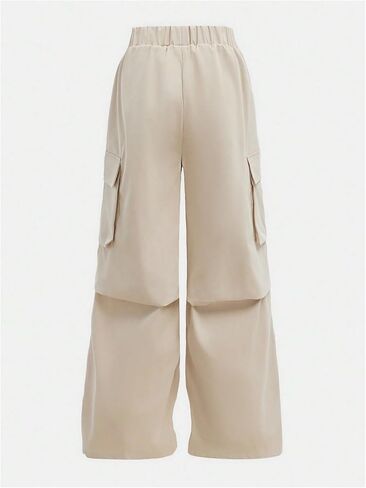 Verdusa Girl's Baggy Cargo Pants Wide Leg Elastic Waist Bow Tie Athletic Pants with Pocket in Saudi Arabia
