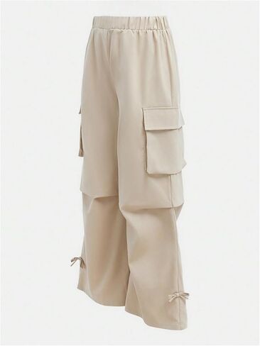 Verdusa Girl's Baggy Cargo Pants Wide Leg Elastic Waist Bow Tie Athletic Pants with Pocket in Saudi Arabia