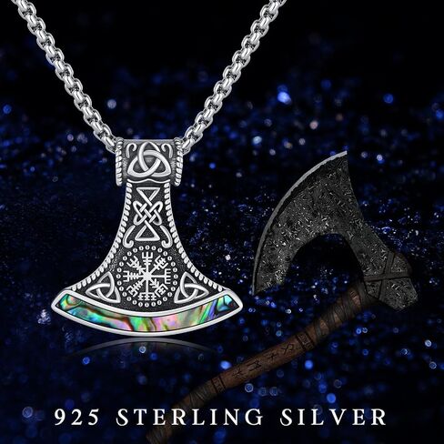 قلادة خوذة YueYuan Viking للرجال، قلادة فايكنغ من الفضة الإسترلينية عيار 925 باللون الأسود مجوهرات فايكنغ من العصور الوسطى لذكرى عيد الميلاد، 20+2 بوصة in Kuwait