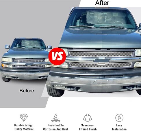HD Ridez Compatible with Chevy Silverado 1500 2500 3500 1999-2000 & Suburban Tahoe 00-06 Main Upper Stainless Steel Chrome Polished 8x6 Horizontal Billet Grille Insert HDR-GRCA4298S in Saudi Arabia