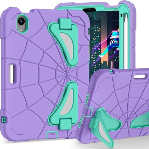 Kids Case for iPad Mini 7 A17 Pro 2024/ Mini 6 8.3 inch, Spider Case for iPad Mini 7th 6th Generation, Shockproof Durable Full Protective Cover with Pencil Holder, Kickstand (Red+Black) in Kuwait