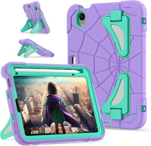 Kids Case for iPad Mini 7 A17 Pro 2024/ Mini 6 8.3 inch, Spider Case for iPad Mini 7th 6th Generation, Shockproof Durable Full Protective Cover with Pencil Holder, Kickstand (Red+Black) in Kuwait