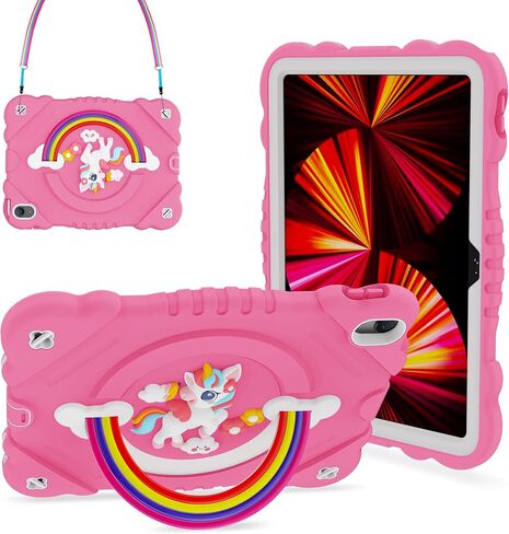 XZC Case for iPad 10th Generation 10.9 Inch 2022 Unicorn Heavy Duty Shockproof Rugged Cover with Built-in Stand/Strap (Pink) in Kuwait