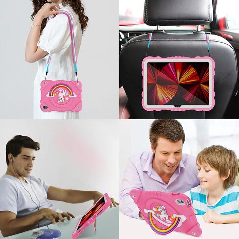 XZC Case for iPad 10th Generation 10.9 Inch 2022 Unicorn Heavy Duty Shockproof Rugged Cover with Built-in Stand/Strap (Pink) in Kuwait