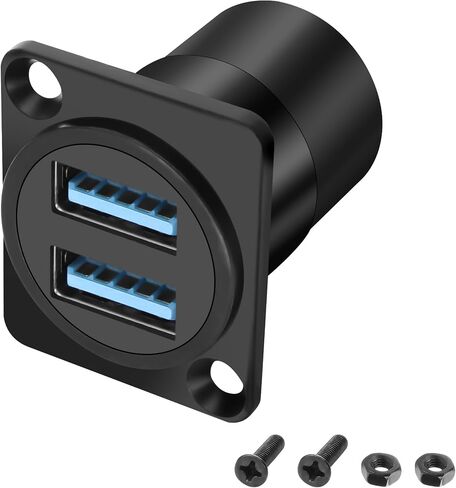 XMSJSIY USB 3.0 Panel Threaded Fixed Mount Adapter Dual USB Type-A Panel Mount Socket Female to Female with Anti-loosening Gasket 2-Port USB A Through Connector for Data Transfer/Charging (Round) in Kuwait