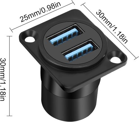 XMSJSIY USB 3.0 Panel Threaded Fixed Mount Adapter Dual USB Type-A Panel Mount Socket Female to Female with Anti-loosening Gasket 2-Port USB A Through Connector for Data Transfer/Charging (Round) in Kuwait
