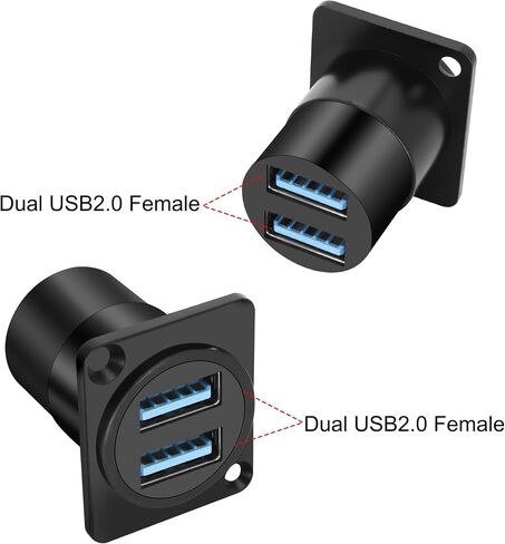 XMSJSIY USB 3.0 Panel Threaded Fixed Mount Adapter Dual USB Type-A Panel Mount Socket Female to Female with Anti-loosening Gasket 2-Port USB A Through Connector for Data Transfer/Charging (Round) in Kuwait