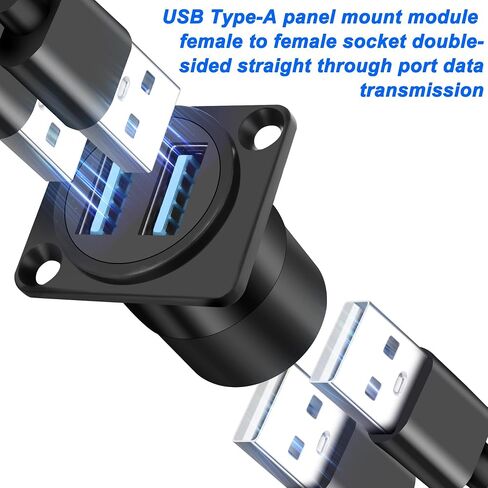 XMSJSIY USB 3.0 Panel Threaded Fixed Mount Adapter Dual USB Type-A Panel Mount Socket Female to Female with Anti-loosening Gasket 2-Port USB A Through Connector for Data Transfer/Charging (Round) in Kuwait