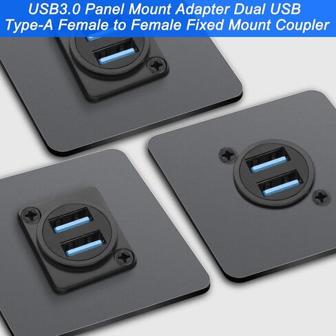 XMSJSIY USB 3.0 Panel Threaded Fixed Mount Adapter Dual USB Type-A Panel Mount Socket Female to Female with Anti-loosening Gasket 2-Port USB A Through Connector for Data Transfer/Charging (Round) in Kuwait
