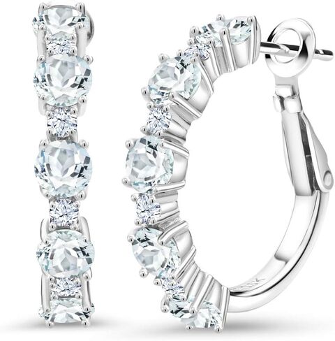 أقراط دائرية من الفضة الإسترلينية عيار 925 من Gem Stone King مصنوعة من الياقوت الأحمر والأبيض للنساء (2.82 قيراط، مستديرة 4 مم و1.9 مم، حجر ميلاد الأحجار الكريمة بقطر 1 بوصة) in Saudi Arabia