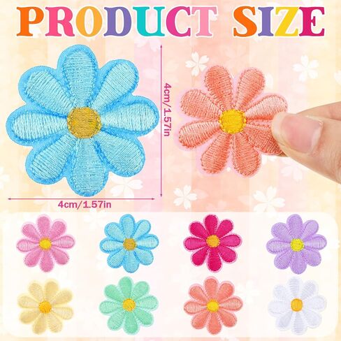 Tigeen 60 Pcs Flower Iron on Patches, Cute Daisy Flower Applique Patch, Sew on Embroidered Applique Sewing Patches for Bags, Jackets, Jeans, Clothes DIY Patches, 2.17 x 2.17 Inch (w*h), 10 Colors in Saudi Arabia