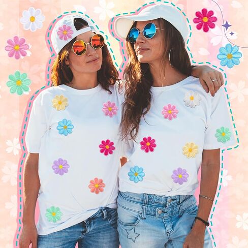 Tigeen 60 Pcs Flower Iron on Patches, Cute Daisy Flower Applique Patch, Sew on Embroidered Applique Sewing Patches for Bags, Jackets, Jeans, Clothes DIY Patches, 2.17 x 2.17 Inch (w*h), 10 Colors in Saudi Arabia
