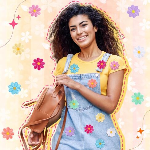 Tigeen 60 Pcs Flower Iron on Patches, Cute Daisy Flower Applique Patch, Sew on Embroidered Applique Sewing Patches for Bags, Jackets, Jeans, Clothes DIY Patches, 2.17 x 2.17 Inch (w*h), 10 Colors in Saudi Arabia