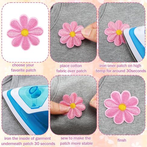 Tigeen 60 Pcs Flower Iron on Patches, Cute Daisy Flower Applique Patch, Sew on Embroidered Applique Sewing Patches for Bags, Jackets, Jeans, Clothes DIY Patches, 2.17 x 2.17 Inch (w*h), 10 Colors in Saudi Arabia