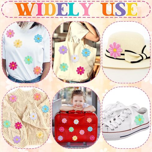 Tigeen 60 Pcs Flower Iron on Patches, Cute Daisy Flower Applique Patch, Sew on Embroidered Applique Sewing Patches for Bags, Jackets, Jeans, Clothes DIY Patches, 2.17 x 2.17 Inch (w*h), 10 Colors in Saudi Arabia