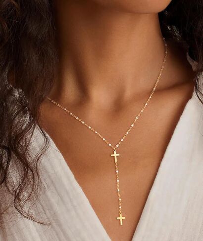 Lariat Gold Necklace for Women Dainty Long Necklace 14k Gold Plated Y-Shaped Layered Chain Necklaces in Saudi Arabia