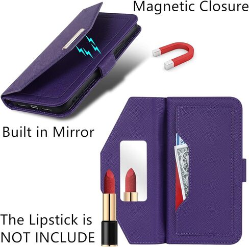Jaorty Crossbody Wallet for iPhone 14/13 Case with Adjustable Lanyard Strap Credit Card Holder 6.1",PU Leather Handbag Purse Kickstand Make Up Mirror Cover Case for Women Girl,Pink in Kuwait