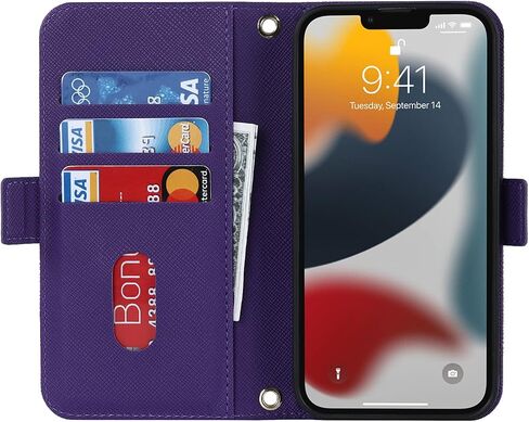 Jaorty Crossbody Wallet for iPhone 14/13 Case with Adjustable Lanyard Strap Credit Card Holder 6.1",PU Leather Handbag Purse Kickstand Make Up Mirror Cover Case for Women Girl,Pink in Kuwait