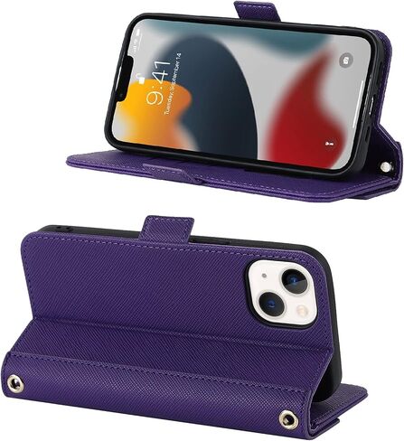 Jaorty Crossbody Wallet for iPhone 14/13 Case with Adjustable Lanyard Strap Credit Card Holder 6.1",PU Leather Handbag Purse Kickstand Make Up Mirror Cover Case for Women Girl,Pink in Kuwait