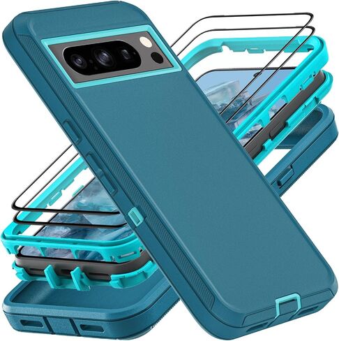 for Google Pixel 8 Pro Case, Military Grade 3 in 1 Heavy Duty Shockproof/Drop Proof/Dust Proof Case with 2Pcs Tempered Glass Screen Protector (Black/Black) in Kuwait