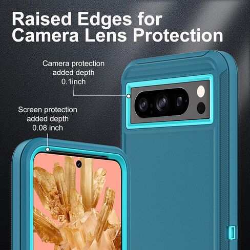 for Google Pixel 8 Pro Case, Military Grade 3 in 1 Heavy Duty Shockproof/Drop Proof/Dust Proof Case with 2Pcs Tempered Glass Screen Protector (Black/Black) in Kuwait