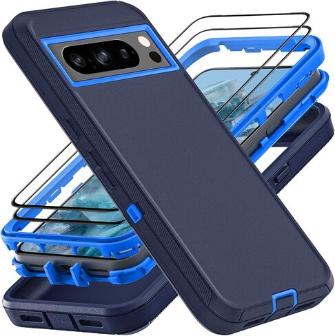 for Google Pixel 8 Pro Case, Military Grade 3 in 1 Heavy Duty Shockproof/Drop Proof/Dust Proof Case with 2Pcs Tempered Glass Screen Protector (Black/Black) in Kuwait