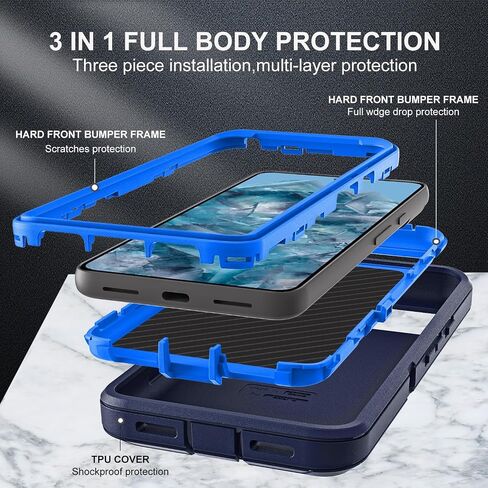 for Google Pixel 8 Pro Case, Military Grade 3 in 1 Heavy Duty Shockproof/Drop Proof/Dust Proof Case with 2Pcs Tempered Glass Screen Protector (Black/Black) in Kuwait
