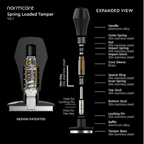 Normcore 58.5mm Tarning Tarmper v4.1 مع نقرات الصوت ، والعبث تم تحميل Spresso Spring مع قاعدة مسطحة لطلاء Titanium PVD ، مقبض الجوز الأمريكي الأصلي مع حامل السيليكون in Kuwait