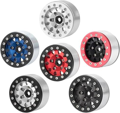 4PCS 1.55 Inch Aluminum Alloy Metal 5Spoke Beadlock Wheel Rim Hubs Replacement Accessory for AX90069 D90 TF2 CC01 Tamiya 1/10 RC Crawler Car Upgrade Parts (Black Blue) in Kuwait