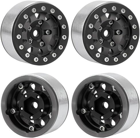 4PCS 1.55 Inch Aluminum Alloy Metal 5Spoke Beadlock Wheel Rim Hubs Replacement Accessory for AX90069 D90 TF2 CC01 Tamiya 1/10 RC Crawler Car Upgrade Parts (Black Blue) in Kuwait