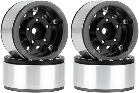 4PCS 1.55 Inch Aluminum Alloy Metal 5Spoke Beadlock Wheel Rim Hubs Replacement Accessory for AX90069 D90 TF2 CC01 Tamiya 1/10 RC Crawler Car Upgrade Parts (Black Blue) in Kuwait