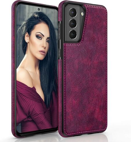 LOHASIC for Galaxy S21 Case 5G, Premium Leather Luxury PU Non-Slip Grip Rugged Bumper Shockproof Full Body Protective Cover Men Women Phone Cases for Samsung Galaxy S21 6.2 inch (2021) - Brown in Kuwait
