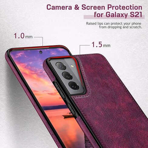 LOHASIC for Galaxy S21 Case 5G, Premium Leather Luxury PU Non-Slip Grip Rugged Bumper Shockproof Full Body Protective Cover Men Women Phone Cases for Samsung Galaxy S21 6.2 inch (2021) - Brown in Kuwait